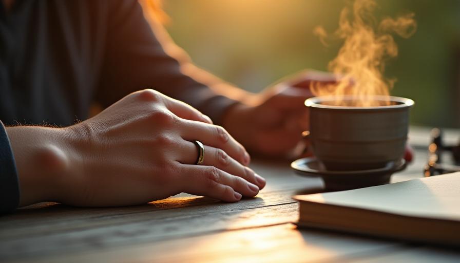 Primer plano de una persona realizando ejercicios de respiración consciente en su escritorio